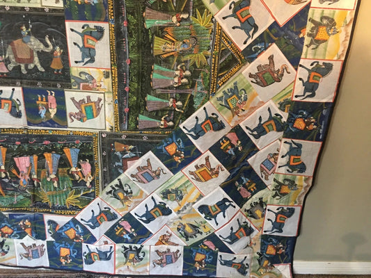 3D effect cotton tapestry depicting Krishna and Gopis