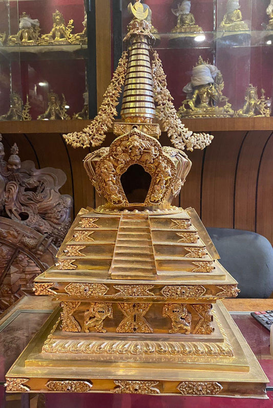 and-carved stone Buddhist stupa featuring traditional sacred architecture for temple or garden deco