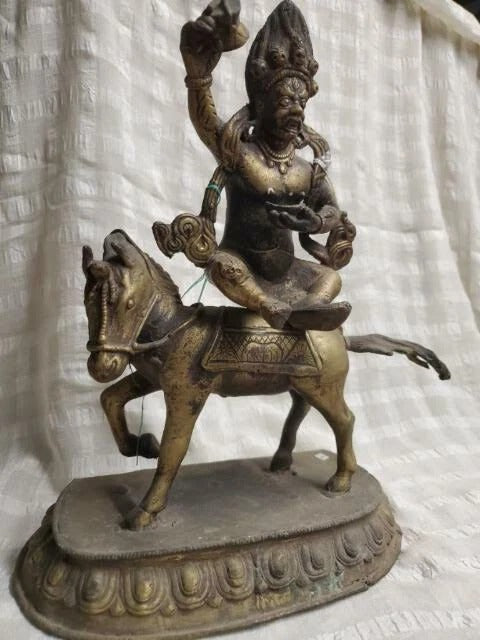 Antique Mahakala riding horse – Tibetan Ashtadhatu statue 12 inch