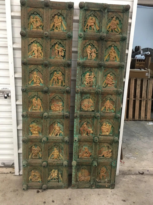 Antique carved Indian wooden door with lover figures