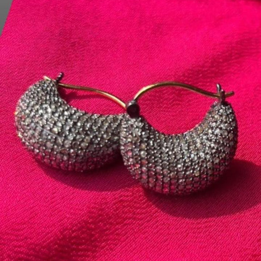 Dome Crescent style huggie hoop earrings with 656 melee diamonds
