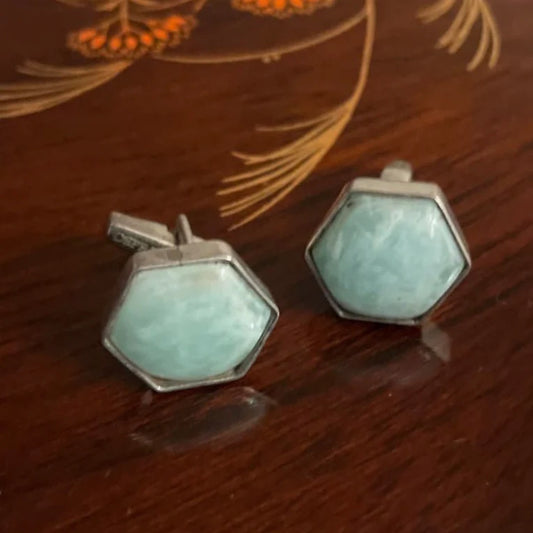 Elegant men’s cufflinks with blue Amazonite gemstone