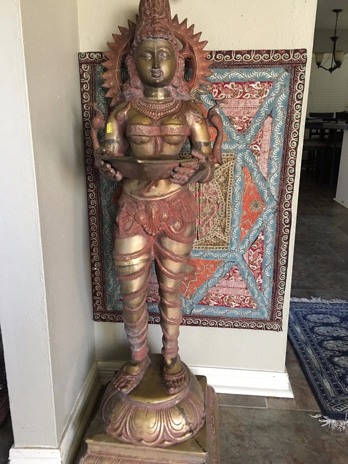 Heavy antique-style Lakshmi statue for entrance decor