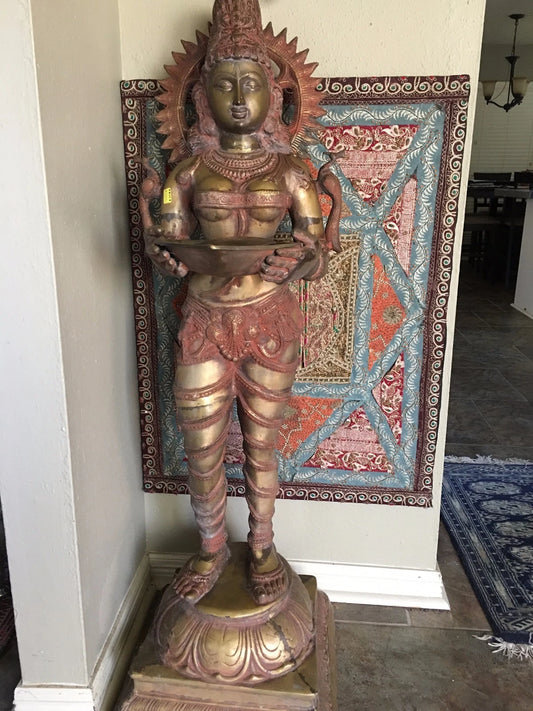 Heavy antique-style Lakshmi statue for entrance decor