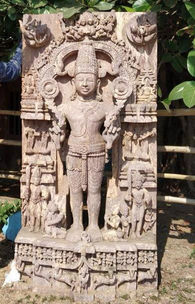 6-Foot Sandstone Surya Statue | Hand-Carved Temple Sculpture