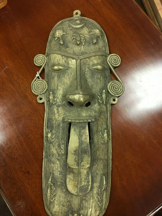 Tribal Tantrik Brass Wall Mask – 24" Handmade Wall Hanging by Indian Artisans