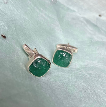 Sterling silver cufflinks with carved green aventurine