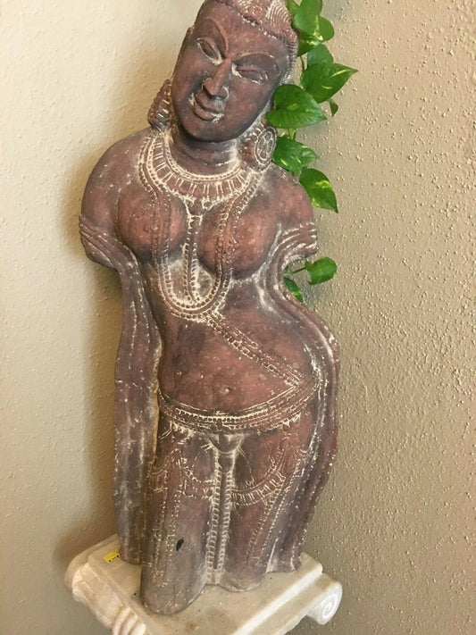 Stone Sculpture of a Lady – Handcrafted Temple Art in Natural Stone